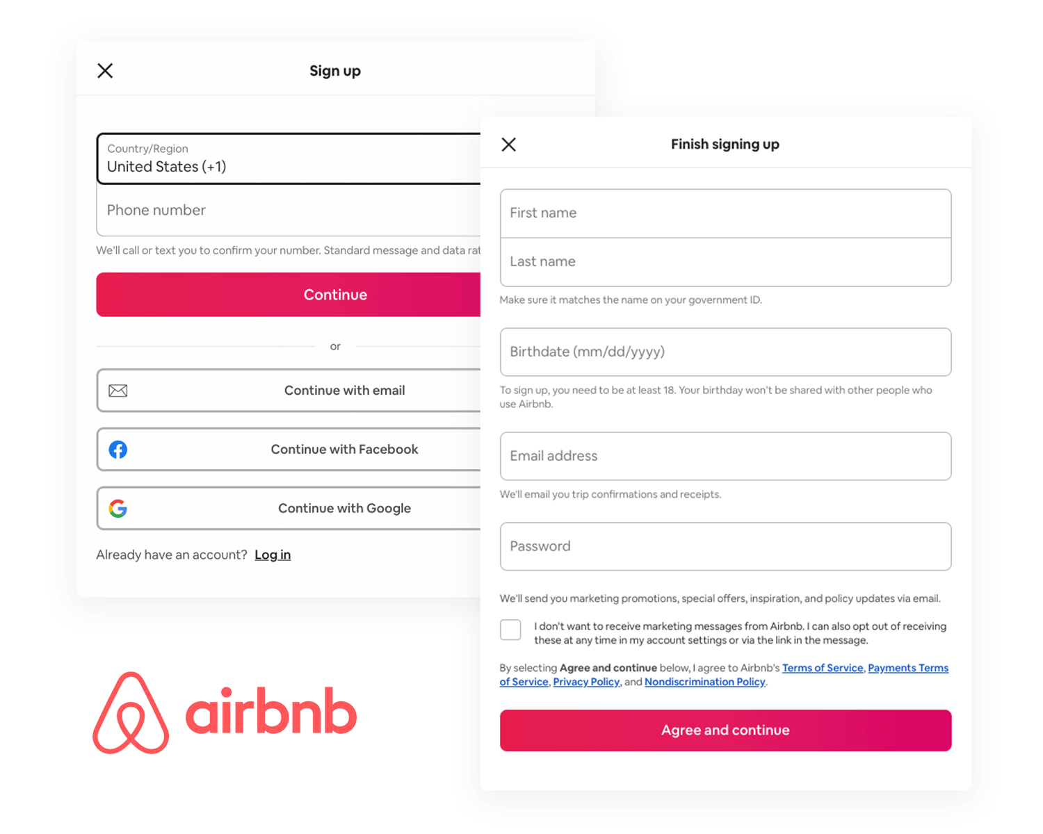 airbnb signup page design example