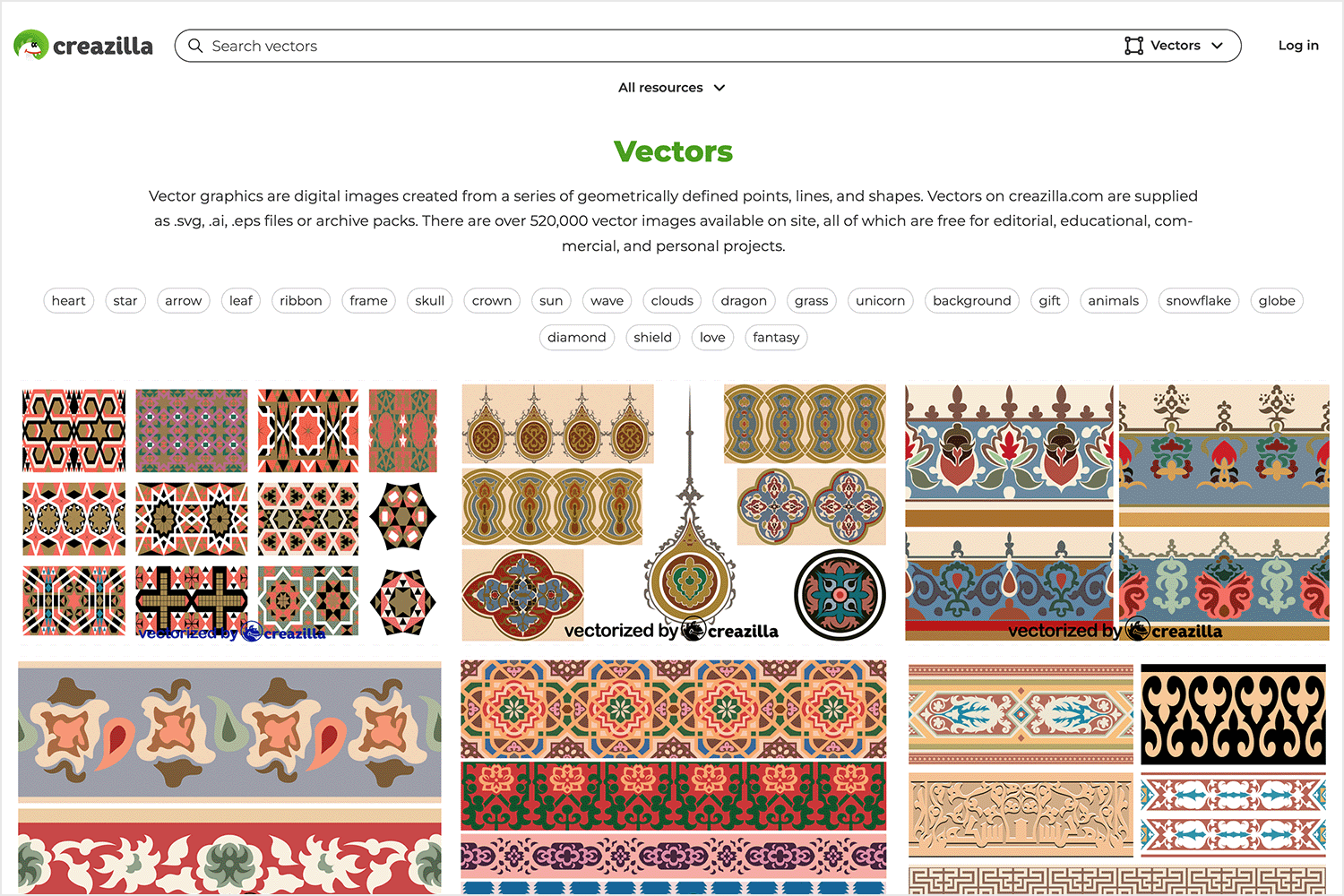 Creazilla homepage with a huge collection of free vector images