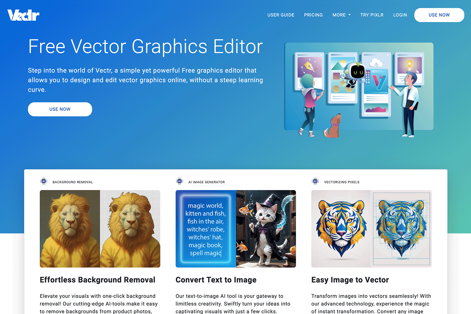 Vectr homepage showcasing free vector images