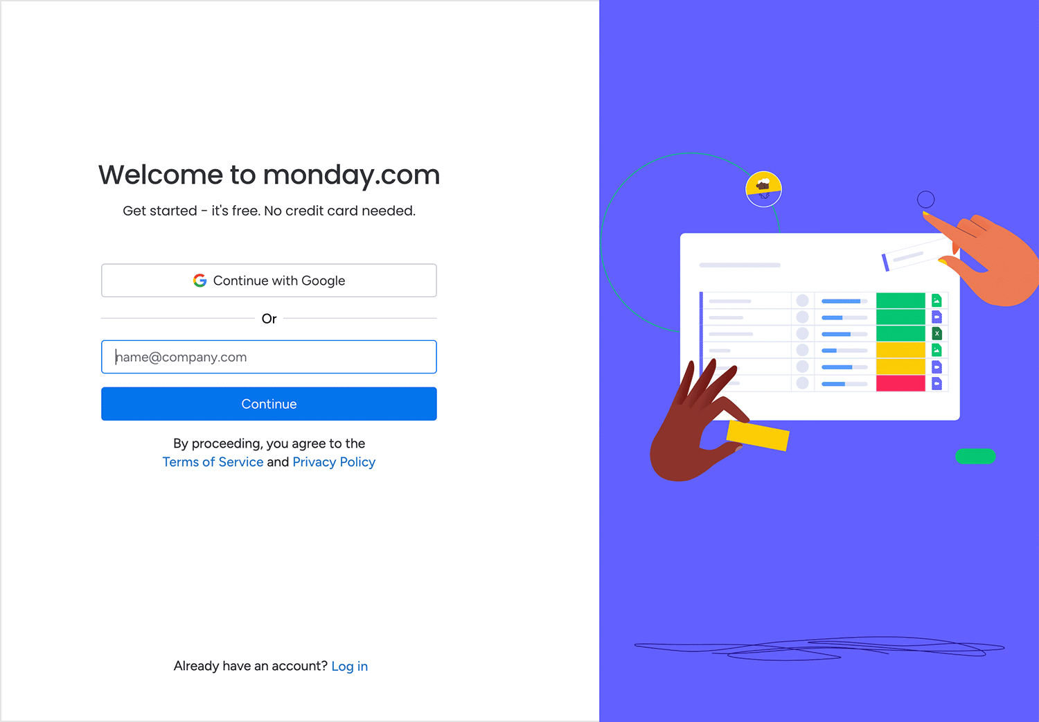 sign up page examples monday