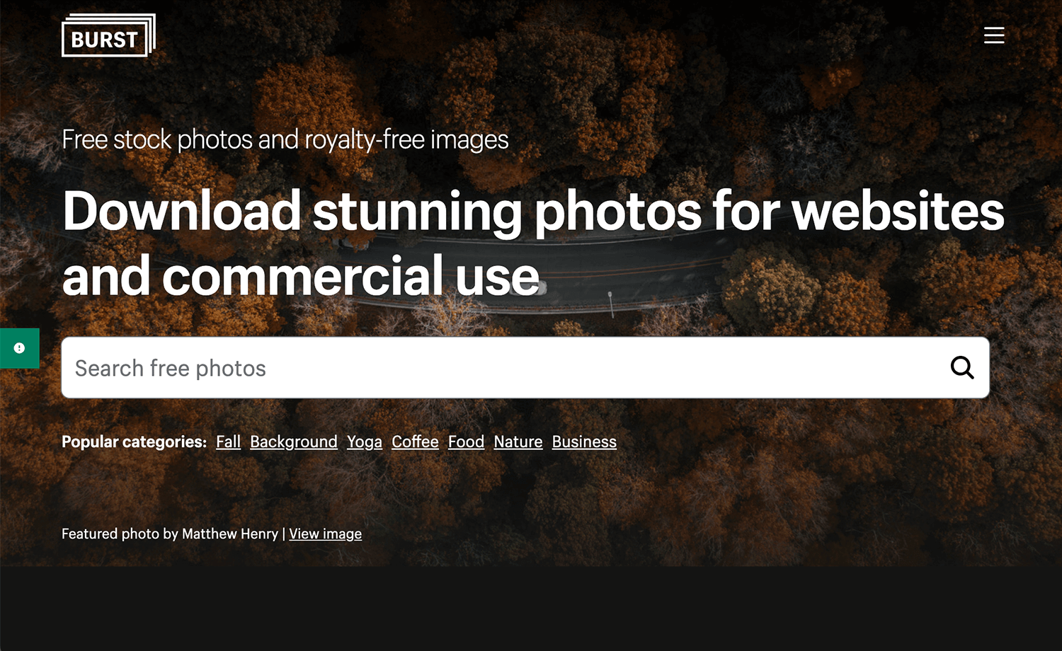 Burst website for free and royalty-free stock photos with a search bar