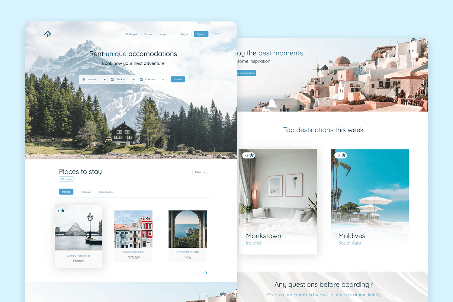 website mockup examples - accommodation