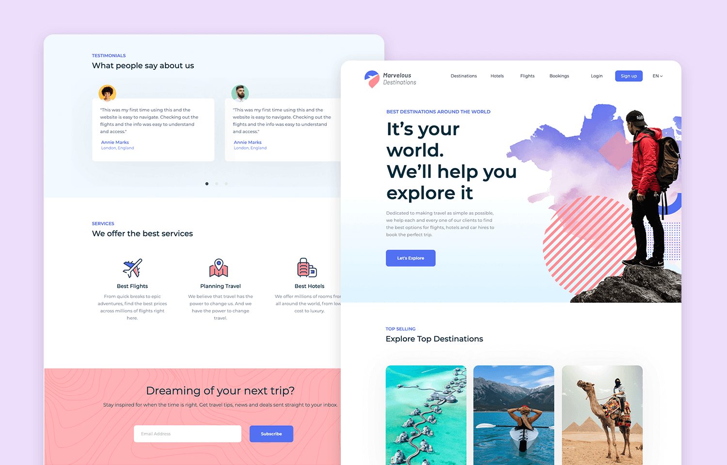 website mockup examples - travel