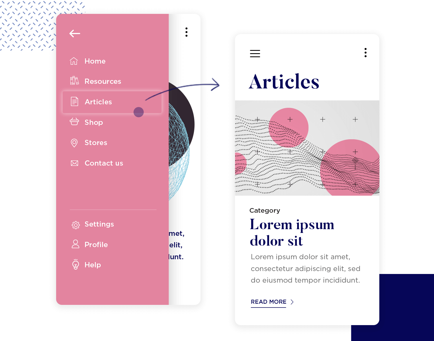 Website mockups - interactions