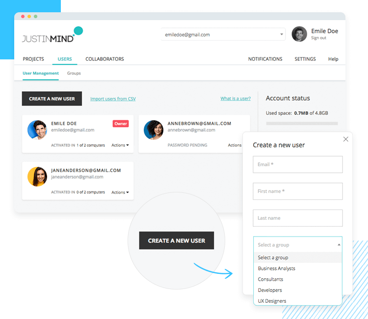 justinmind group chatting add users in prototype