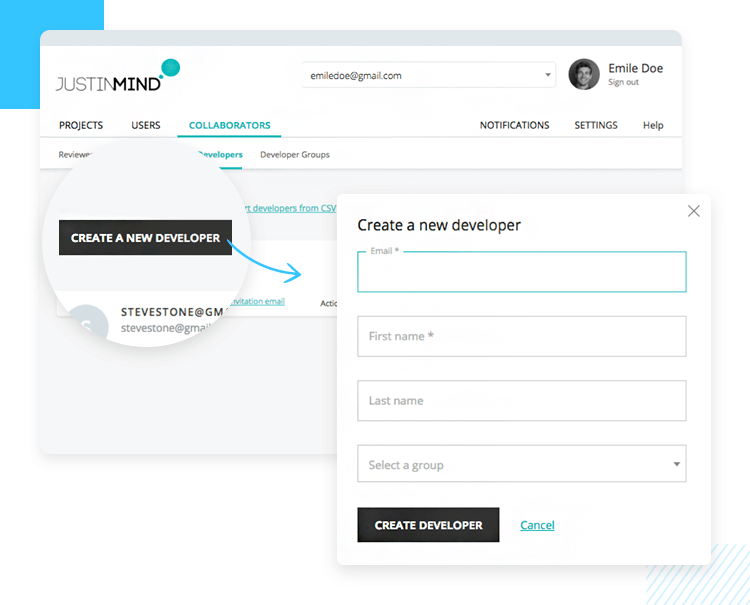 Adding developers as reviewers in Justinmind