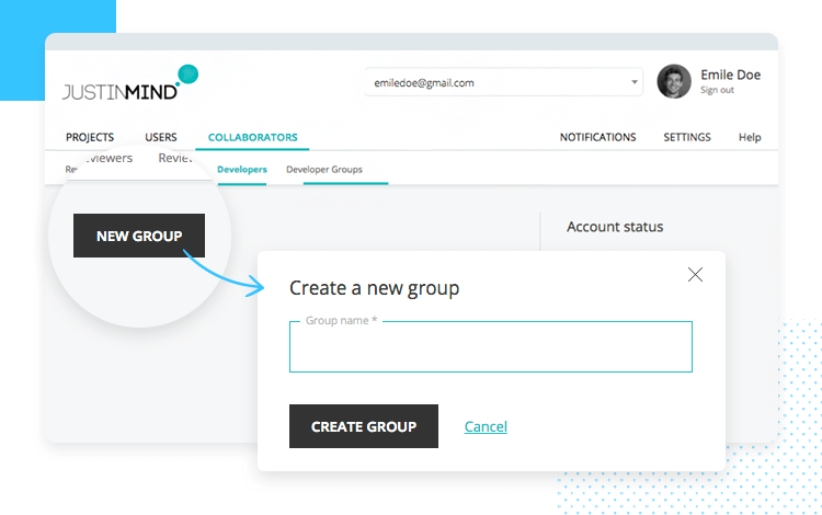 Design-development handoff - create groups of developers