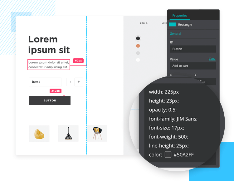 Design-development handoff - see element properties and CSS