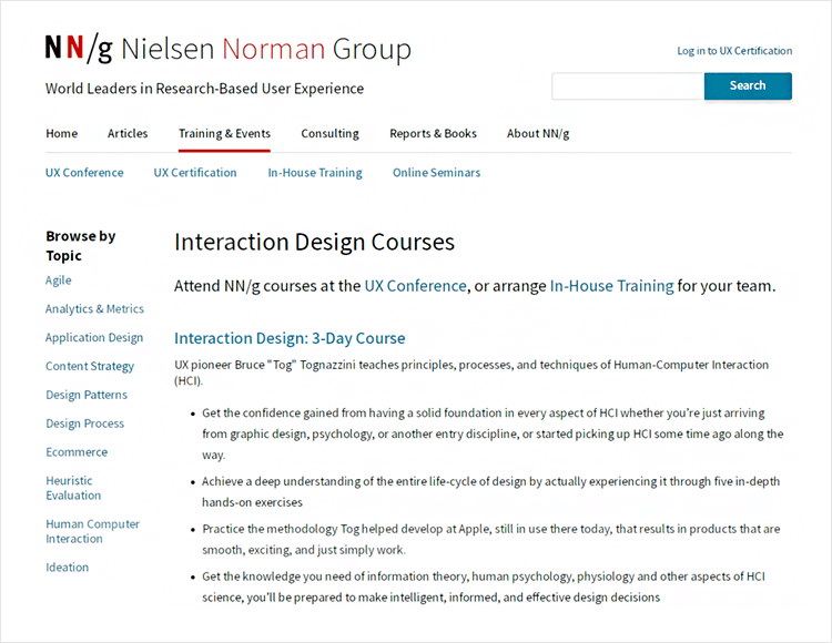 Interaction design courses - NNG