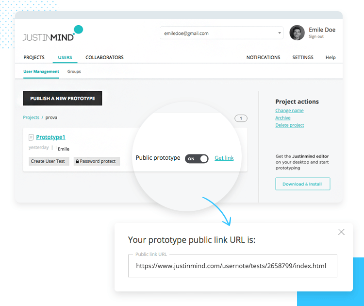 Share prototypes remotely - get a public link