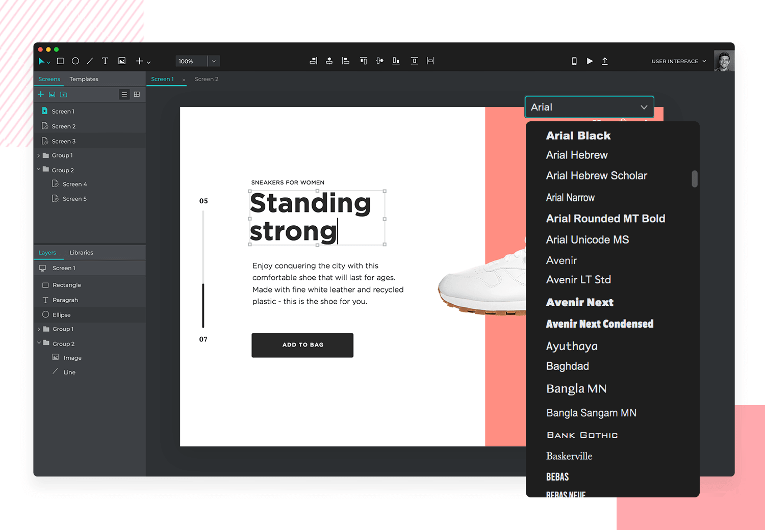 Prototyping fonts for apps in Justinmind