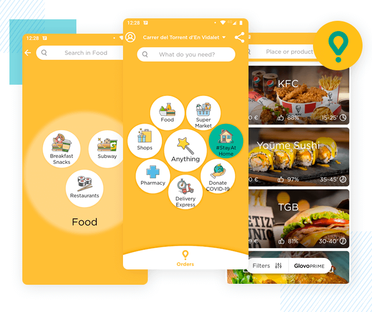 glovo's main menu as best app ui design