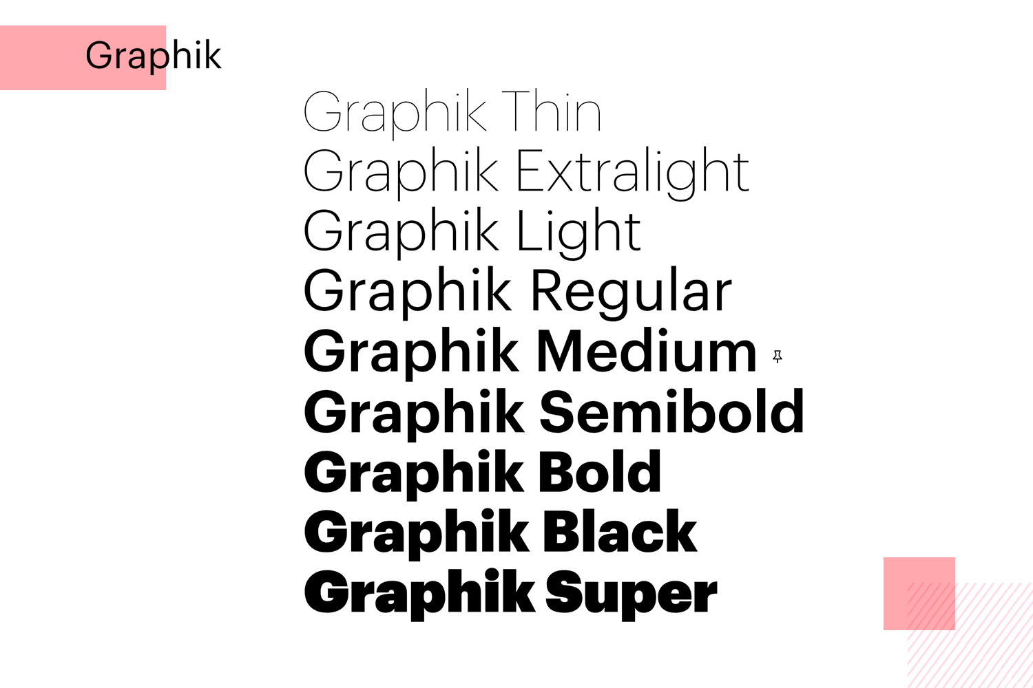 Graphik font variations in regular and bold styles