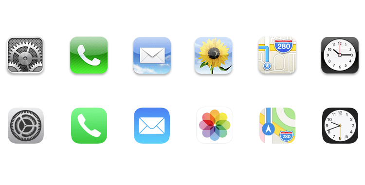 Flat design vs. Material Design - Apple icons less detailed than before