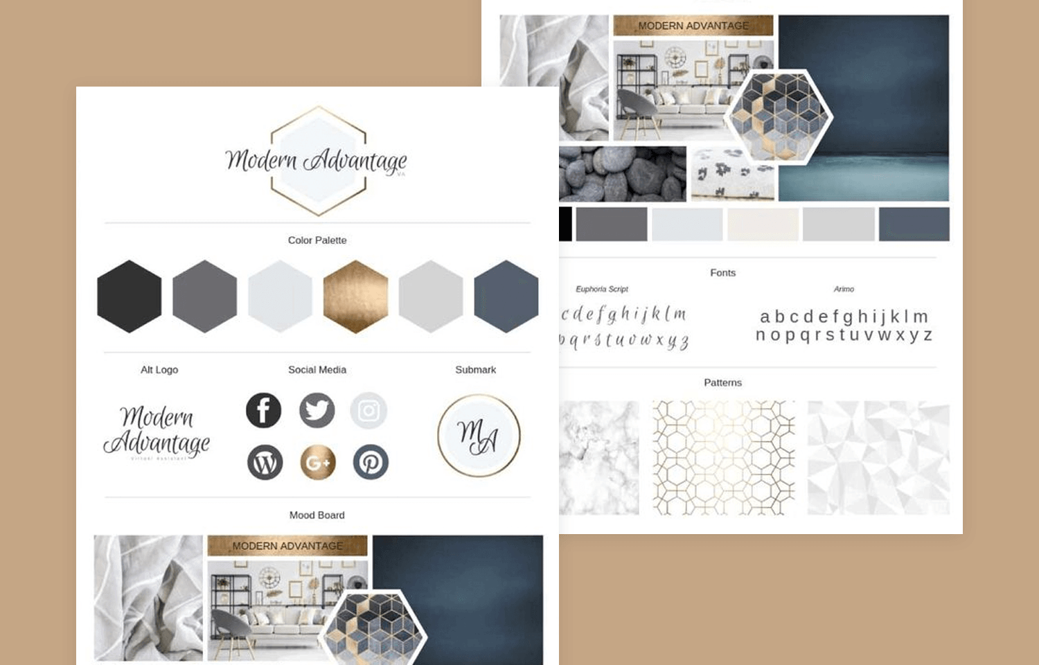 Website mood board examples - modern gold branding with colors and patterns