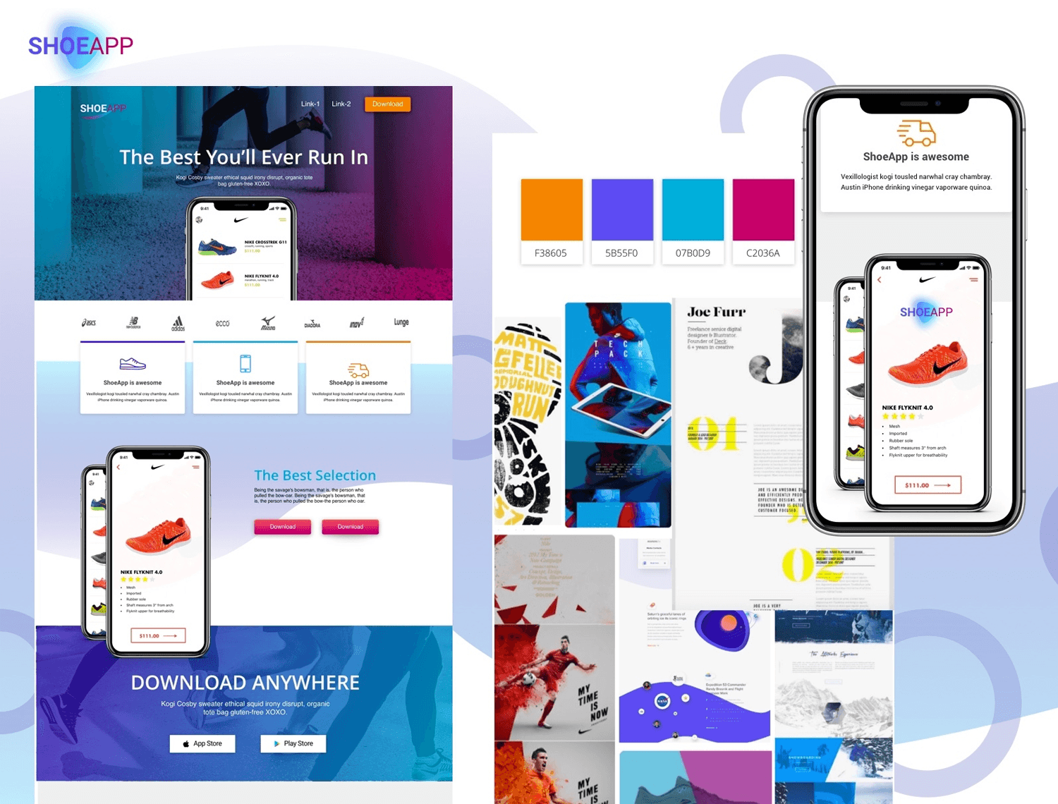 Website mood board examples - vibrant sports clothing app with bold colors