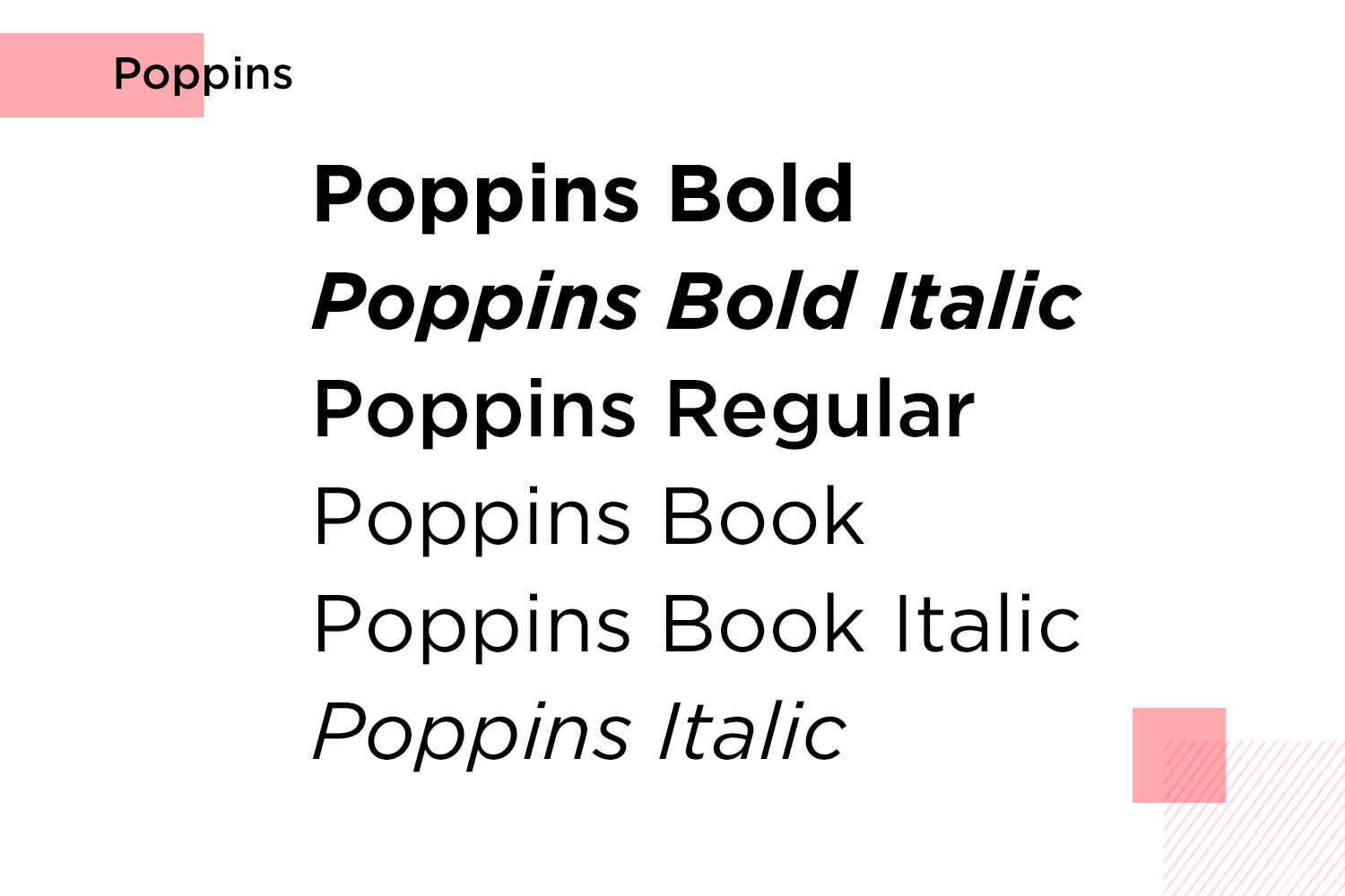 Poppins font variations in bold, italic, regular, and book styles