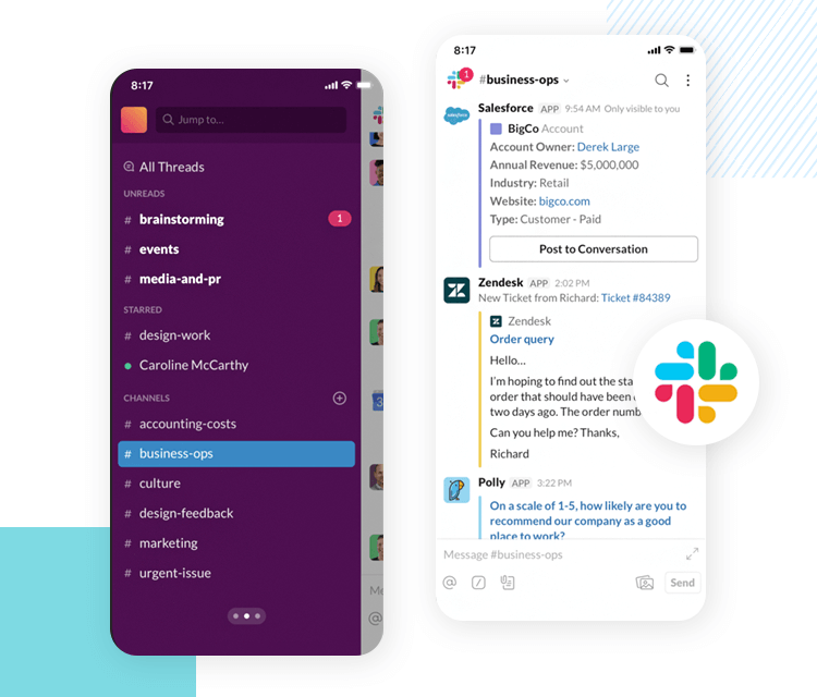 slack interface - one of the best app designs due to onboarding