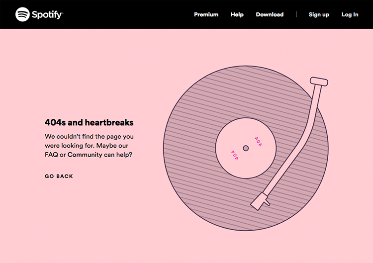 example of spotify's 404 page