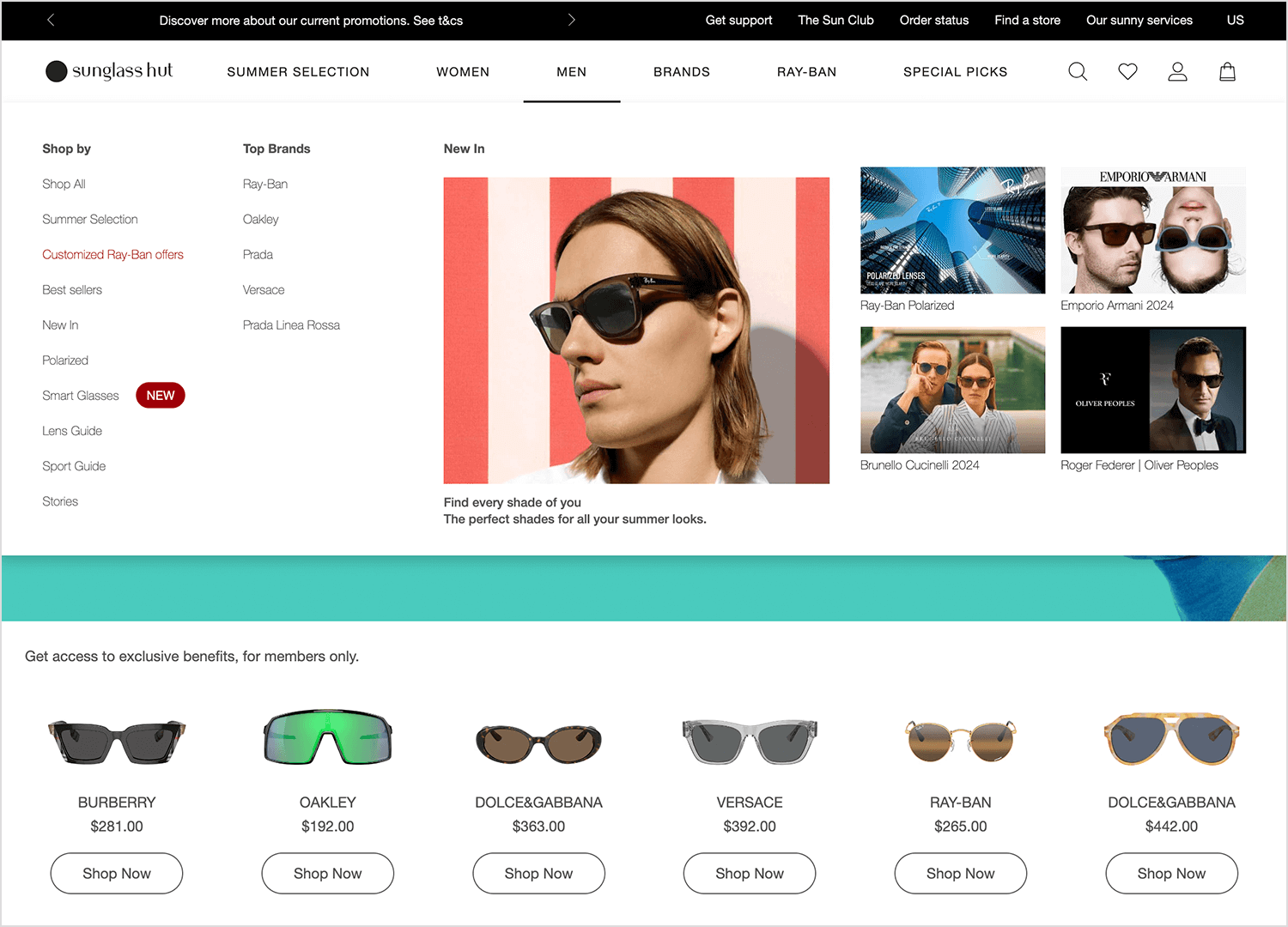 drop down menu design example sunglasses