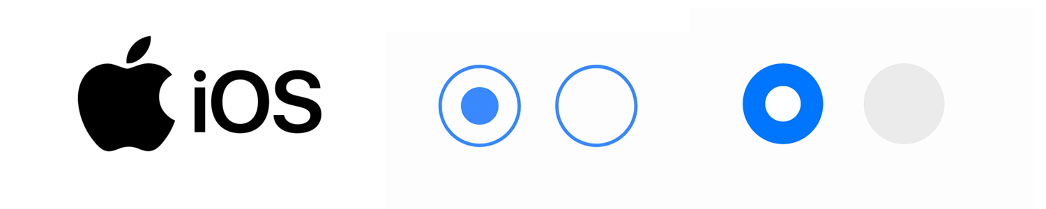 iOS-style radio buttons with blue selection indicator and disabled state.