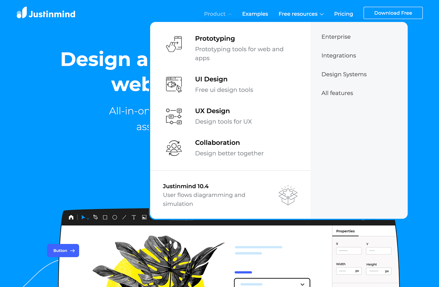 justinmind website - dropdown menu design for navigation