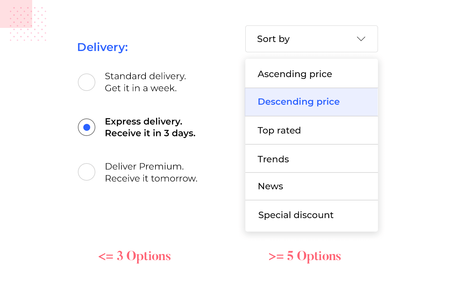 when to use radio buttons or dropdown lists in ui design