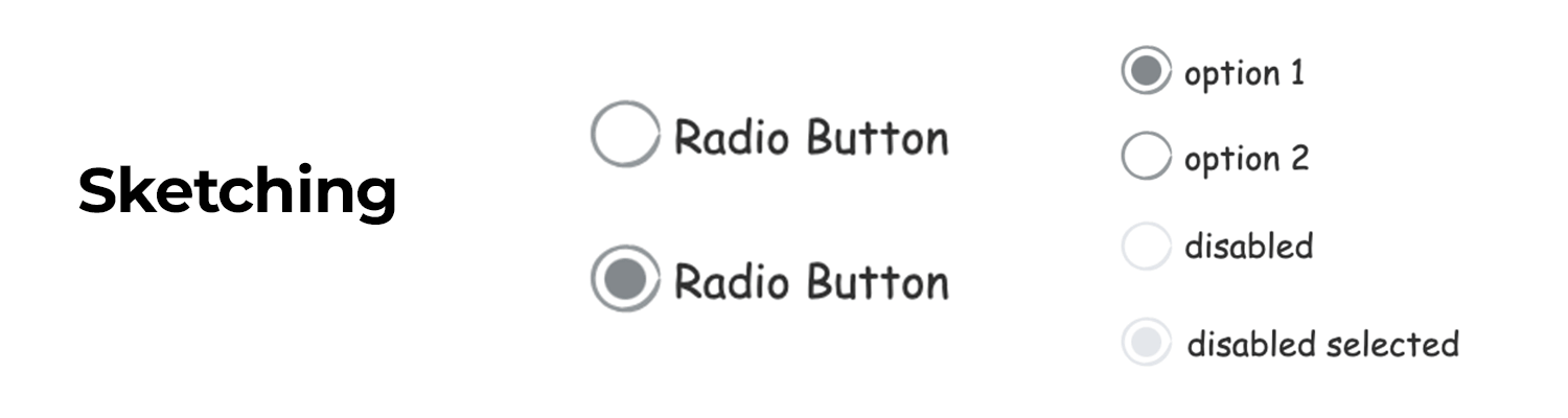 Sketching UI radio button options with disabled states.