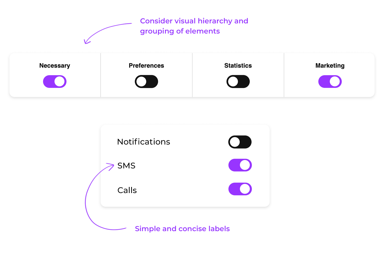 toggle buttons ui labeling