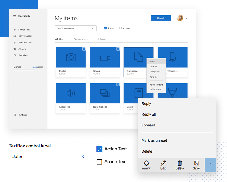 Windows 10 UI kit - elements, components and buttons available