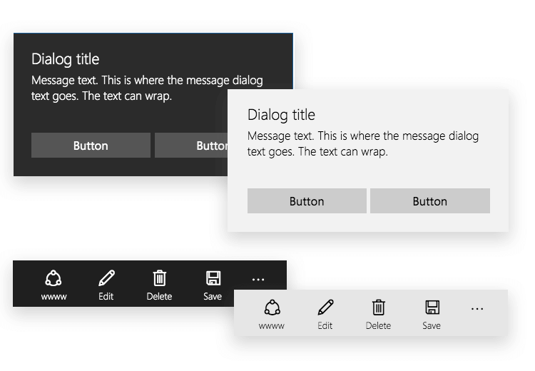 Windows 10 UI kit - light and dark mode dialogs and taskbars