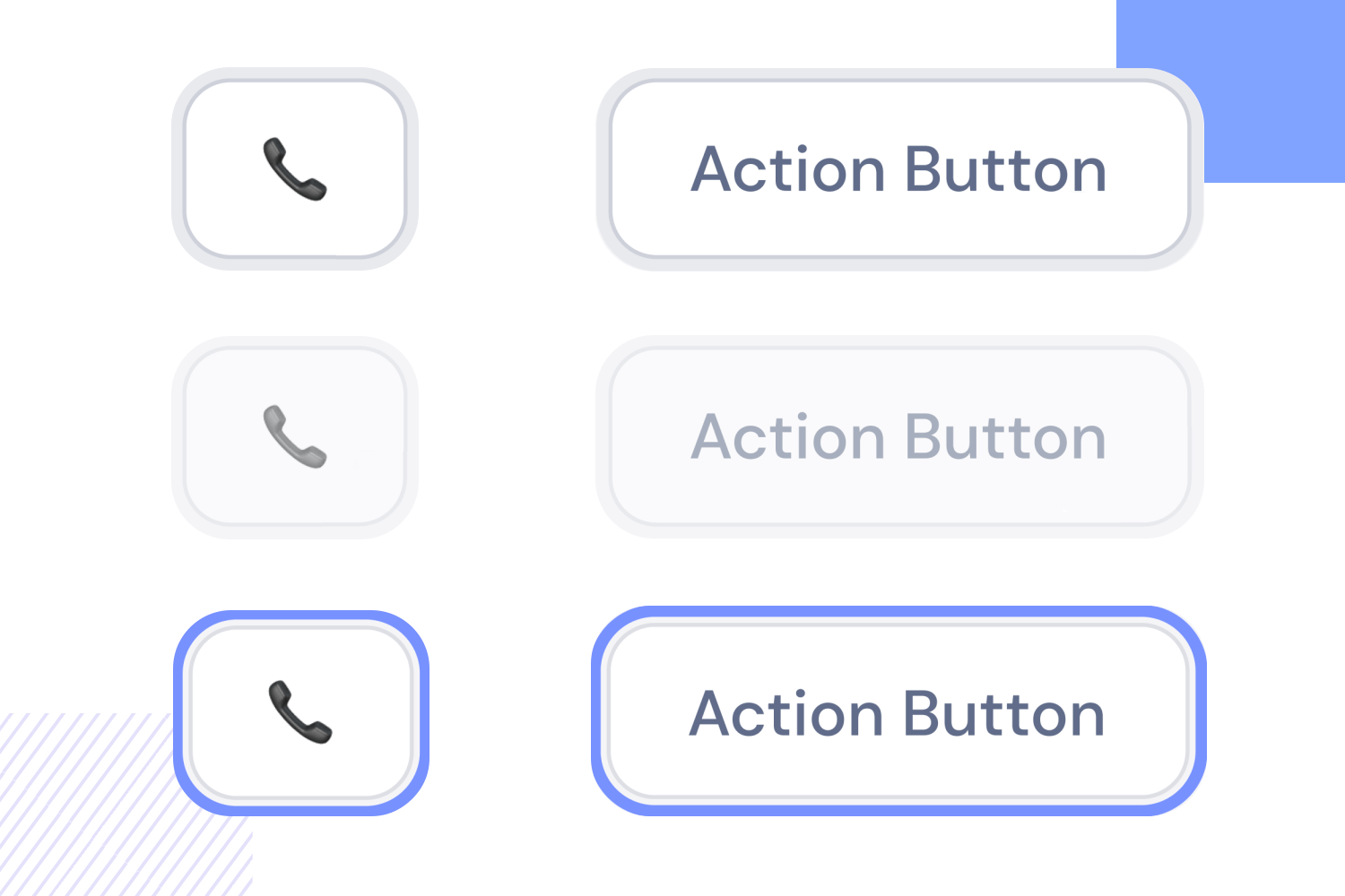 Action button with call icon in various states: default, hover, and focus