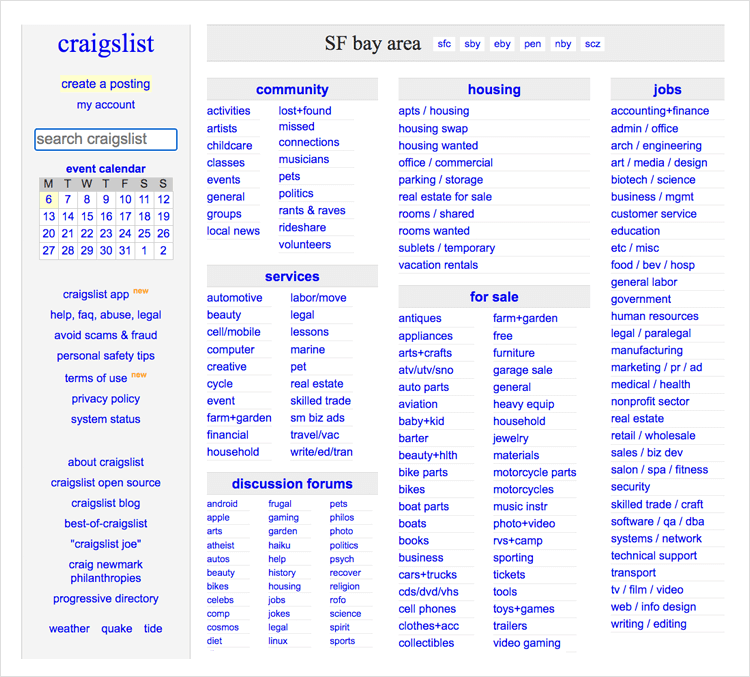 Bad UI design websites with good UX - Craigslist