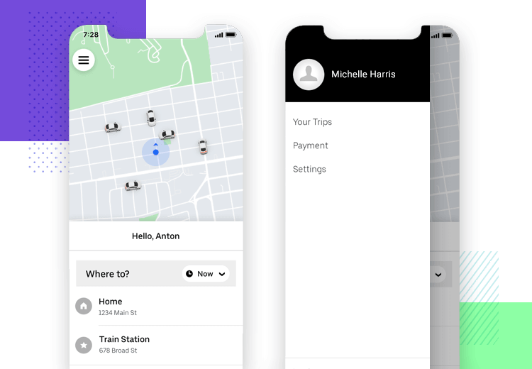 Hamburger menu design on mobile apps - Uber