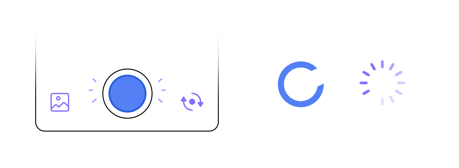 Loading button UI design example with blue and white color scheme, featuring circular progress indicators