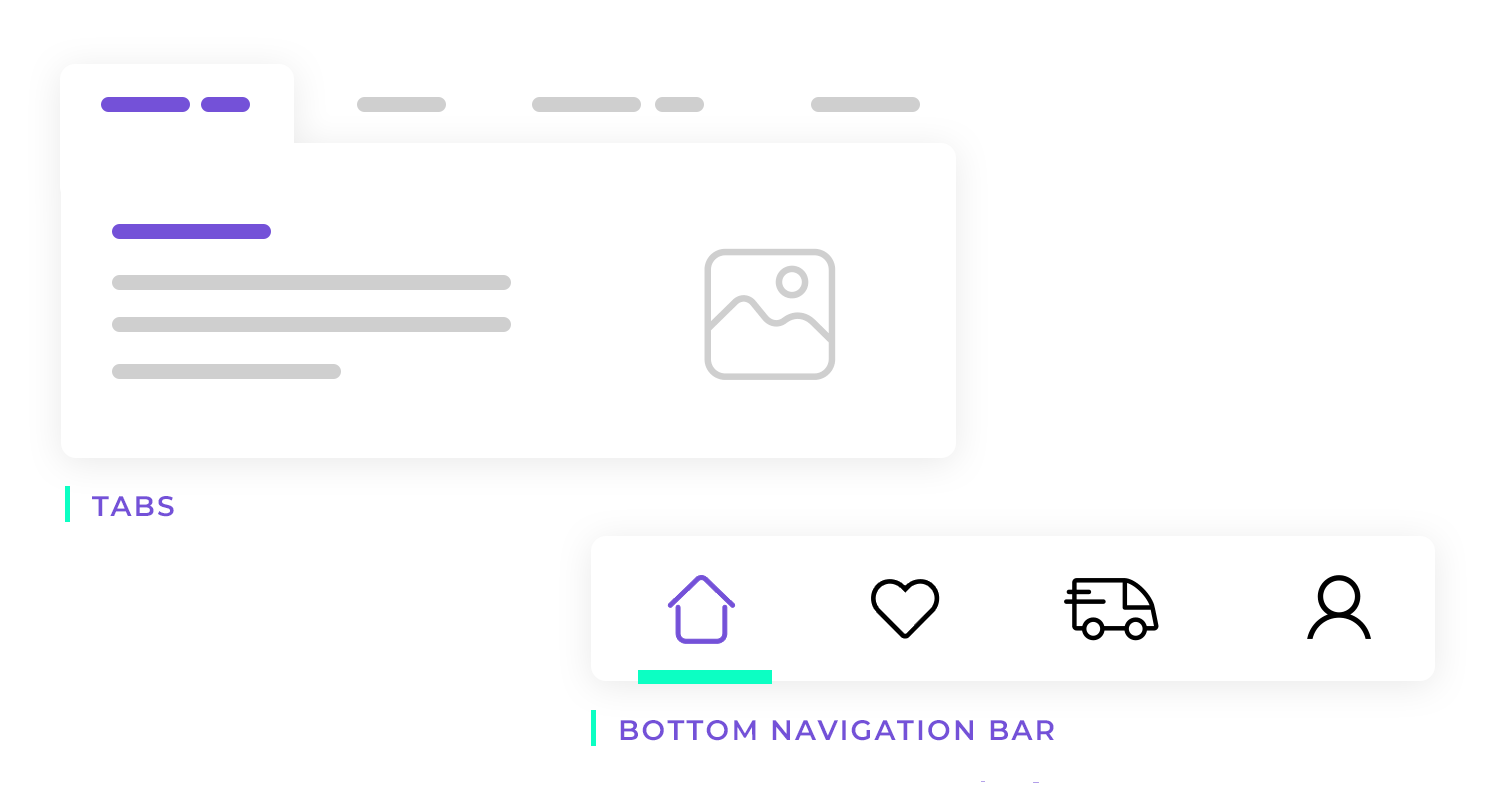 Tabs vs. bottom navigation bar layout for mobile app navigation options.