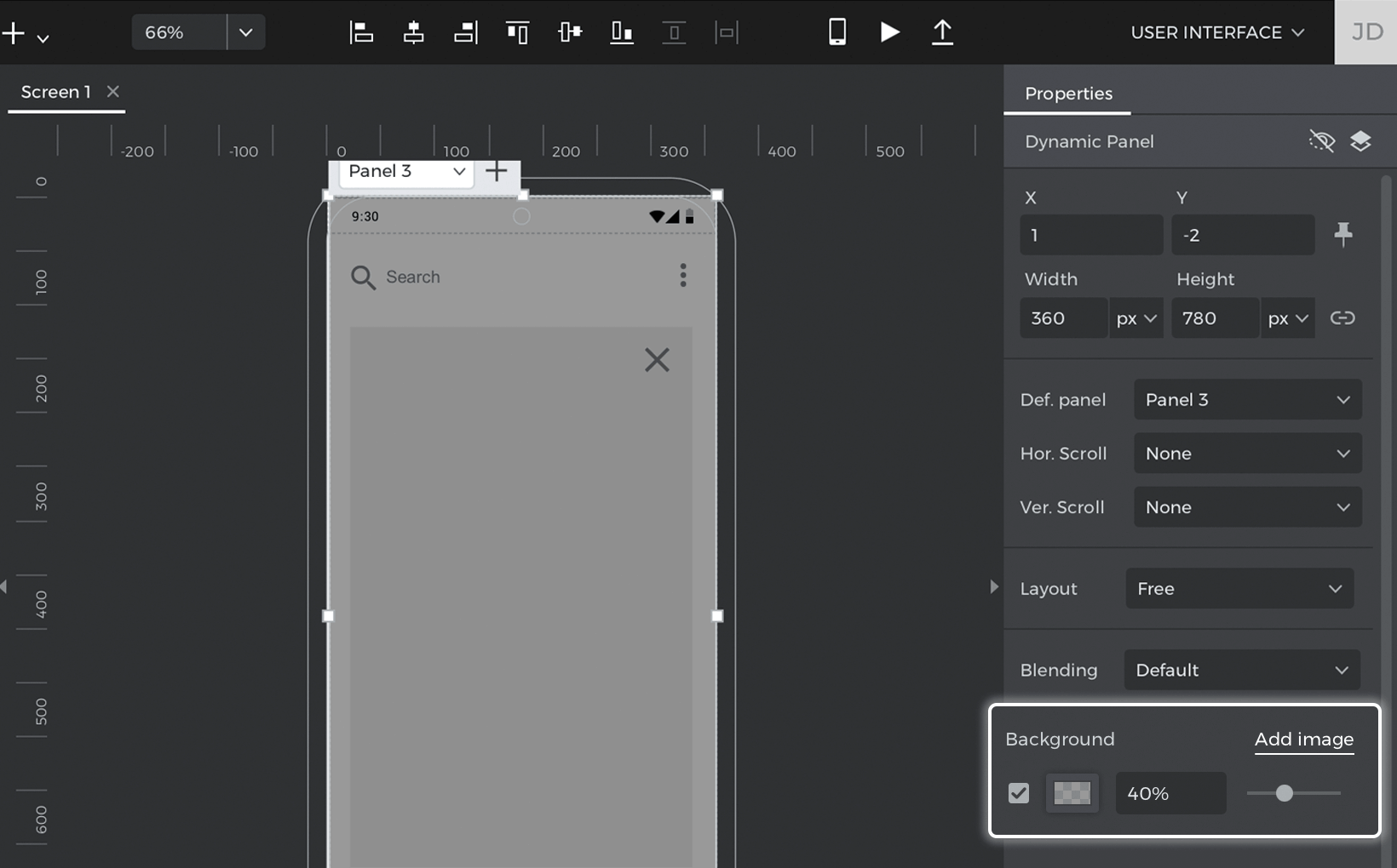 Change the dynamic panel to a dark background with 40 percent opacity