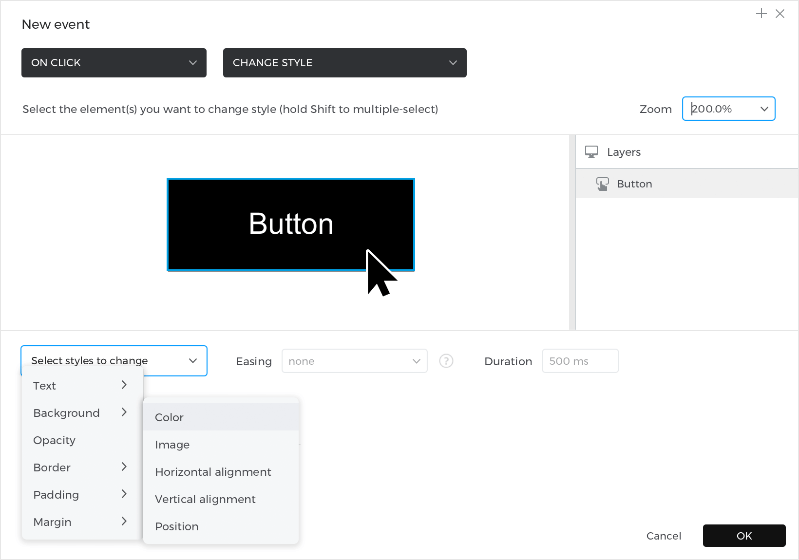 Select the styles to change from the dropdowns