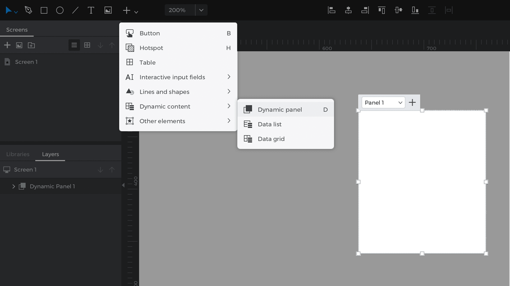 A dynamic panel on the canvas. Find it in the Toolbar under dynamic content.