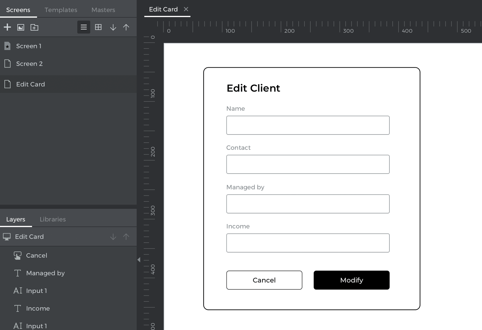 The modify form with four input text fields and two buttons