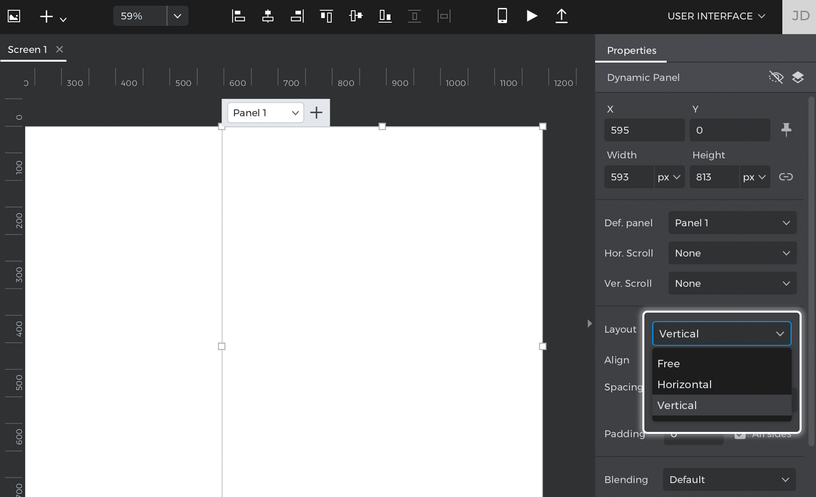Change the panel to a vertical layout in the properties palette