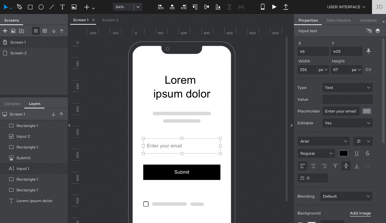 Input text field and a button creating a form