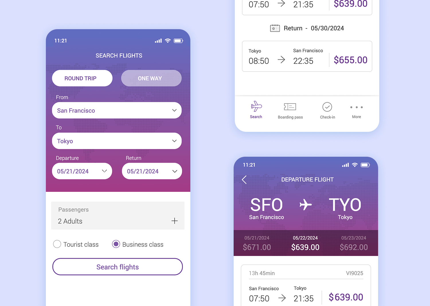 Flight booking app mockup showcasing a user-friendly interface