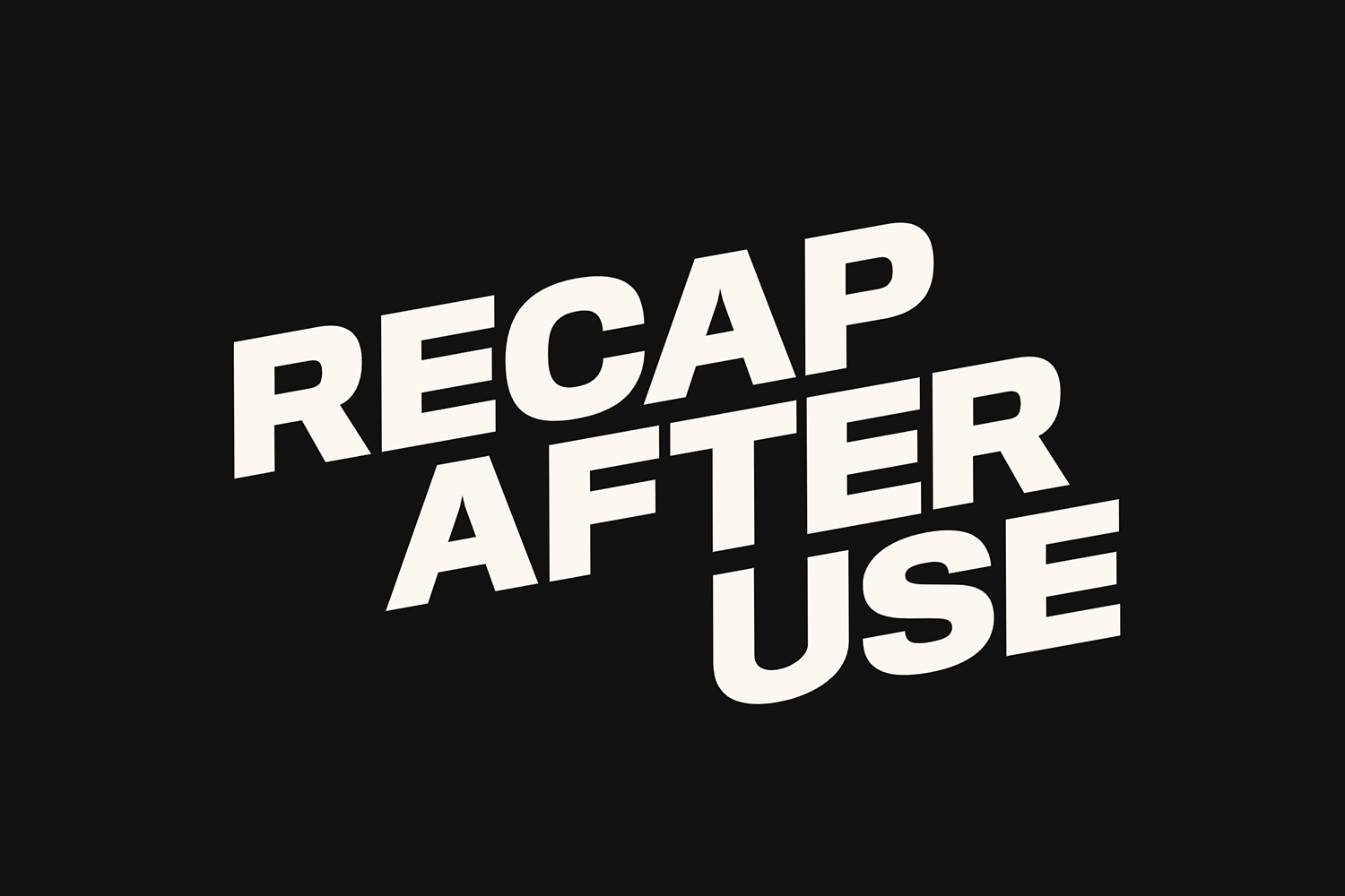 Recap After Use website featuring bold typography with a minimalist parallax effect