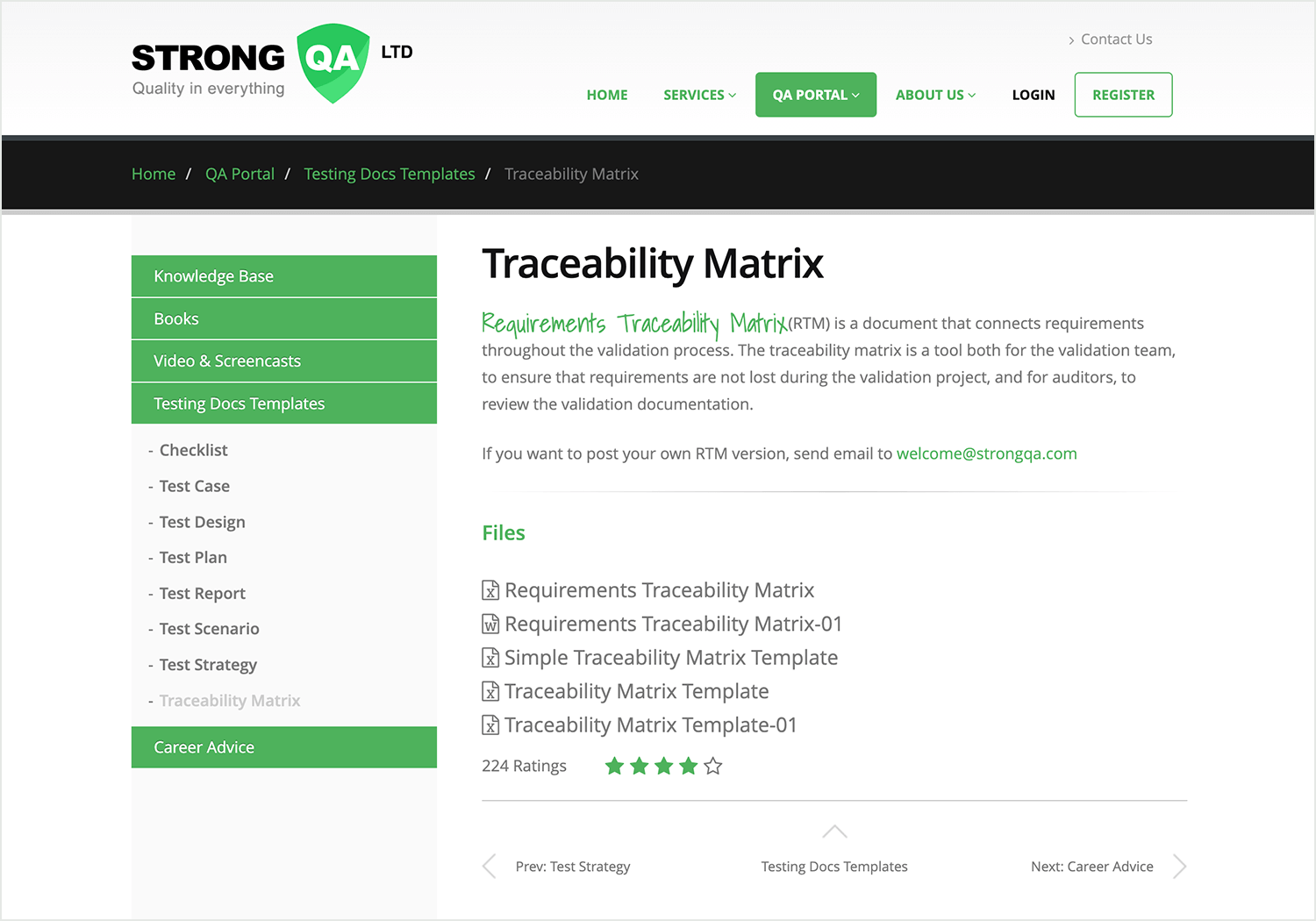 Strong QA traceability matrix template list