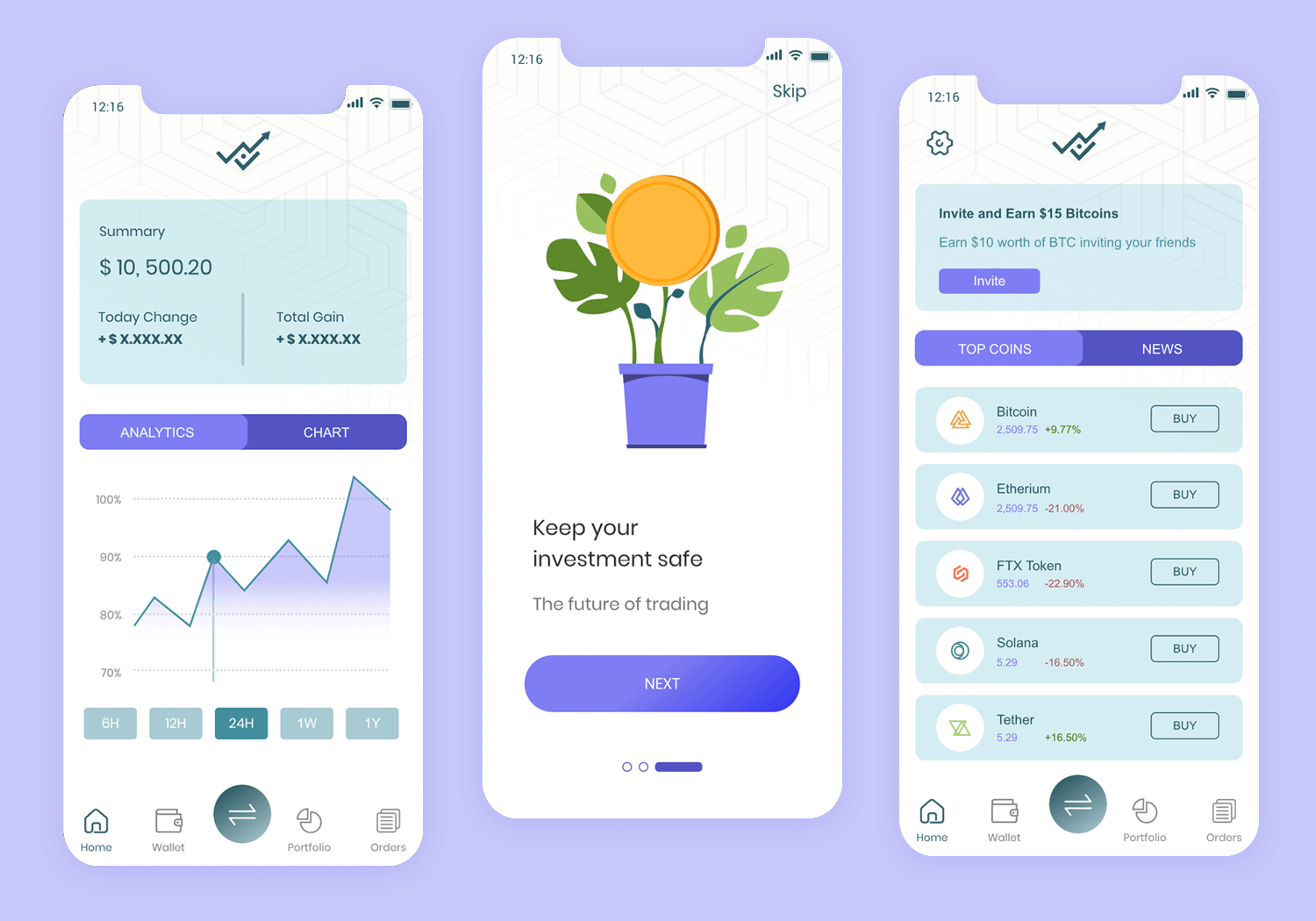 mobile mockup for trading app