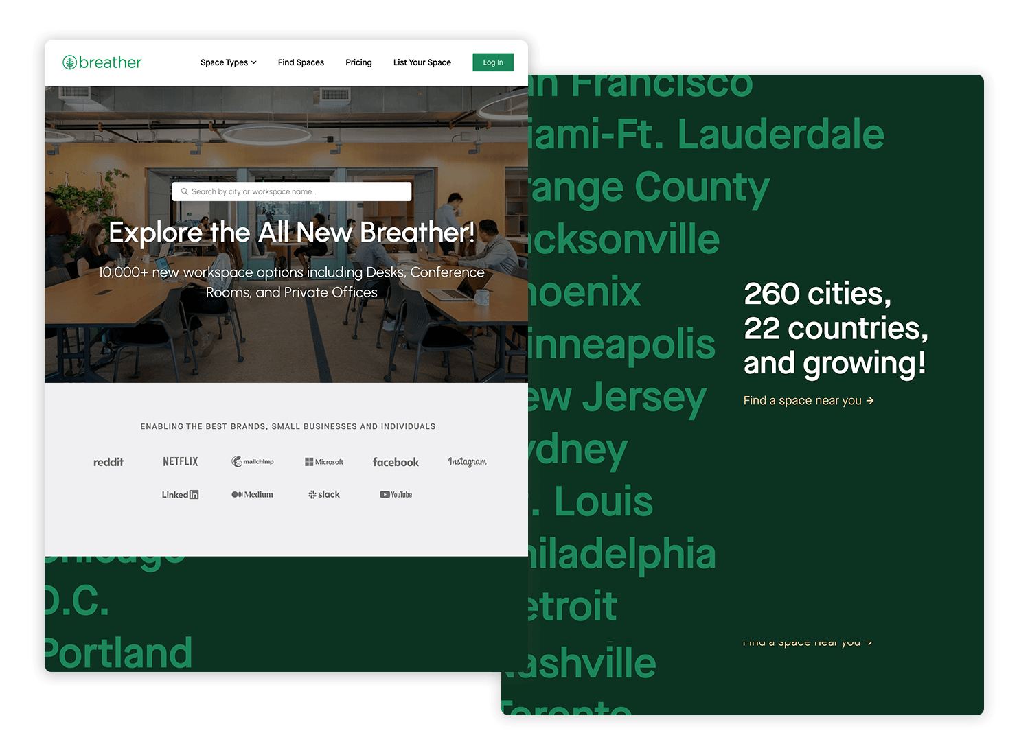 interactive landing page example from breather