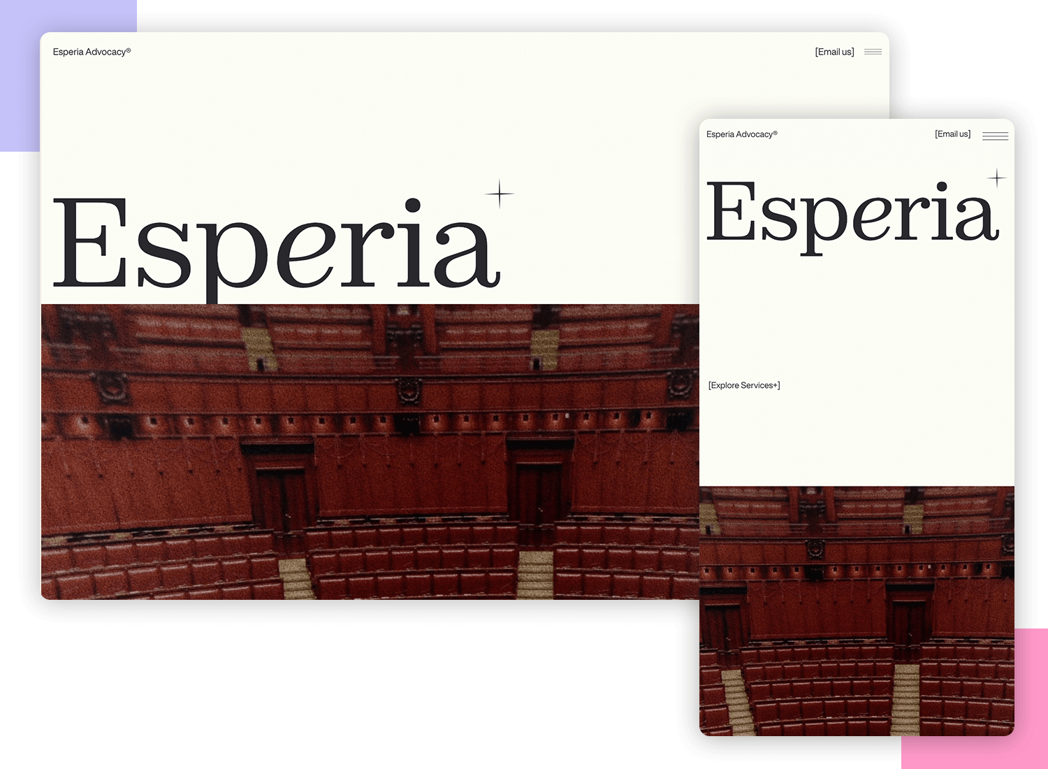 Esperia Advocacy responsive website example on desktop and mobile