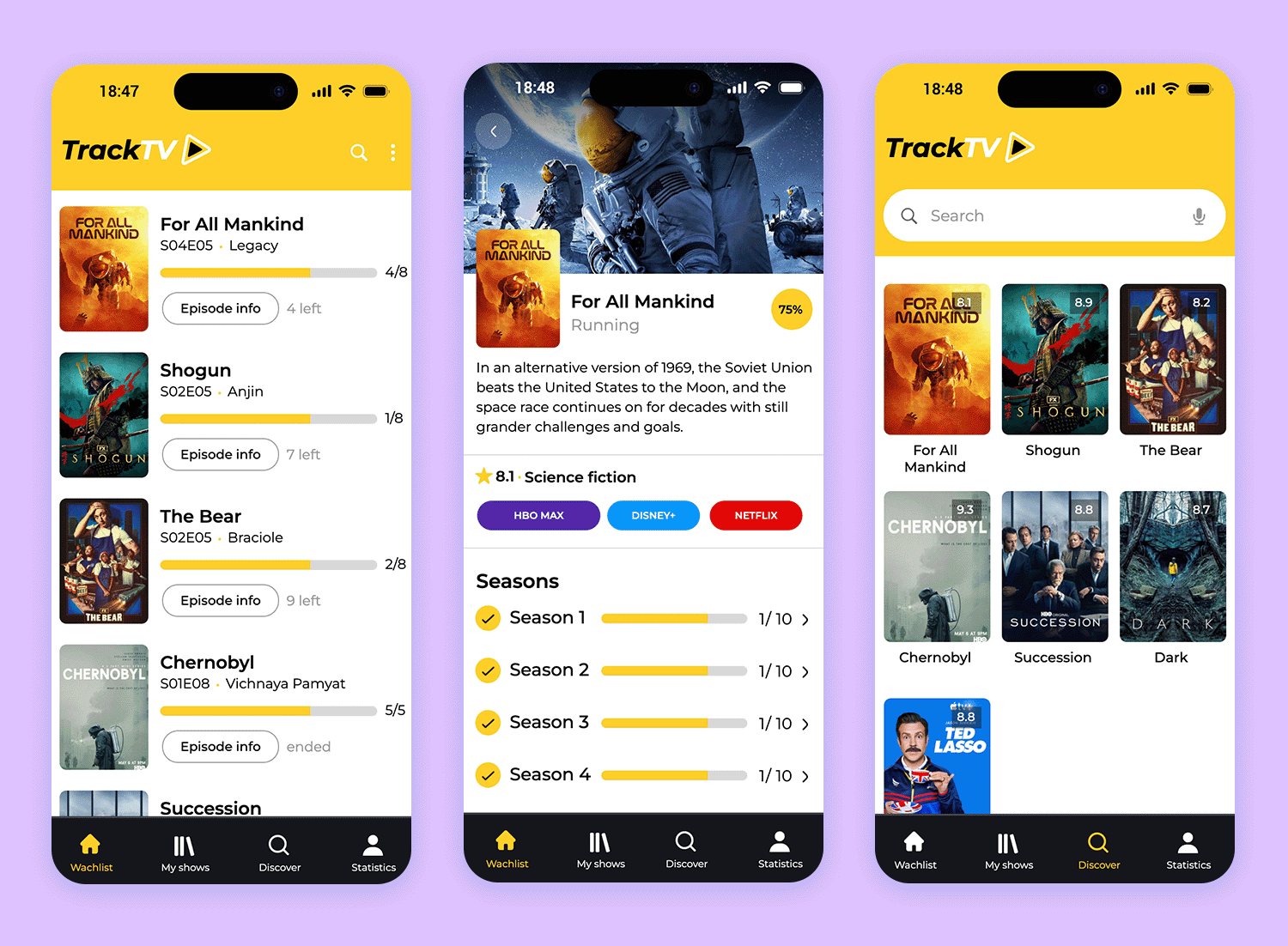 iOS app design for tracking TV shows with episode information