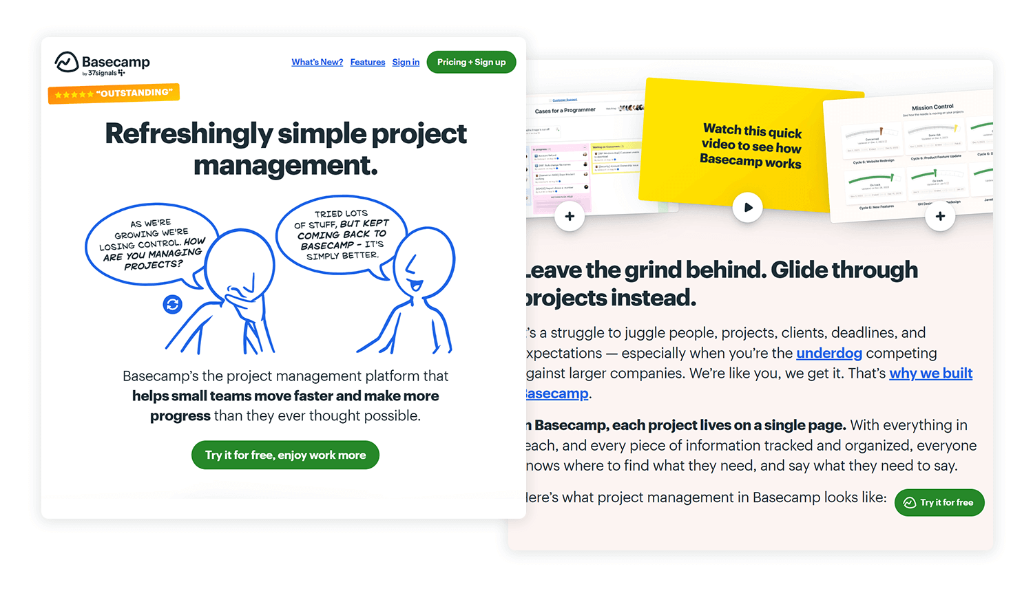 landing page design basecamp